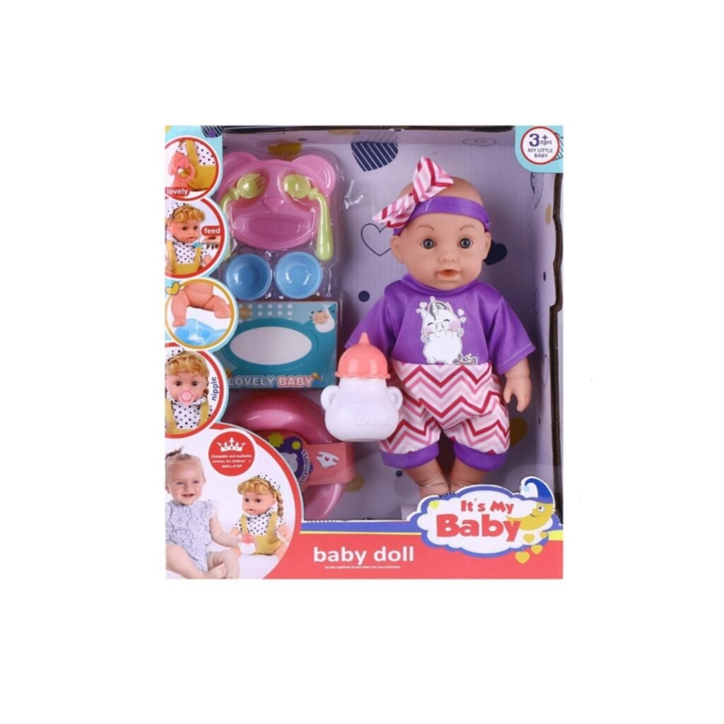 בובת תינוקת עם בקבוק ואביזרים